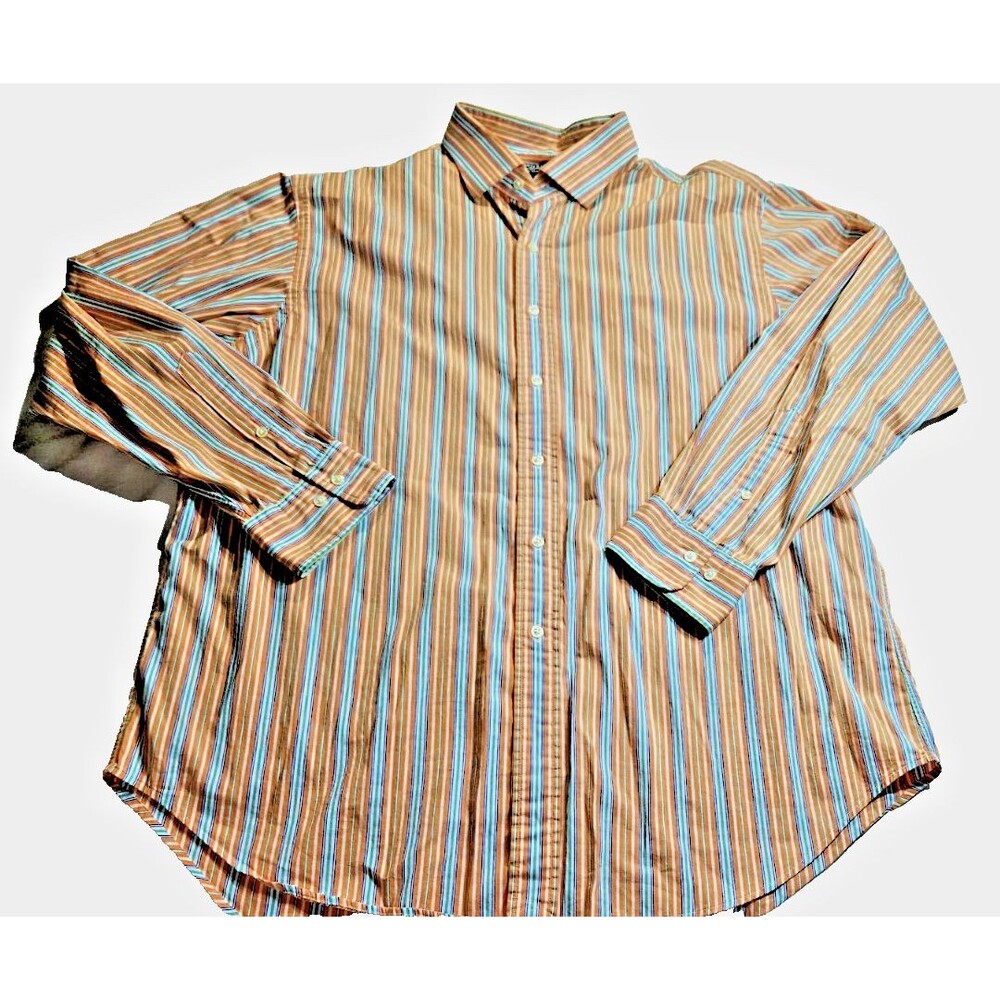 Polo Ralph Lauren Dress Shirt XL 17 1/2 Regent Mens Cotton orange Striped 34/35